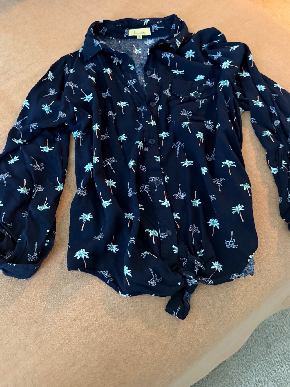 Girls' Navy Palm-Print Button-Up Top